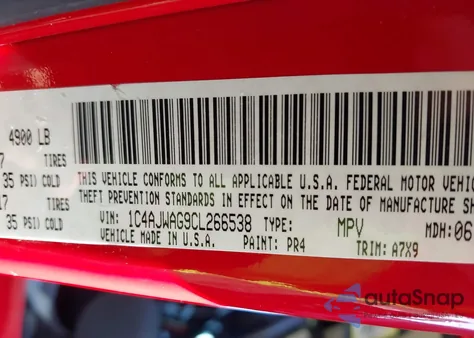 2012 Jeep Wrangler Sport из США, поврежденный, VIN 1C4AJWAG9CL266538